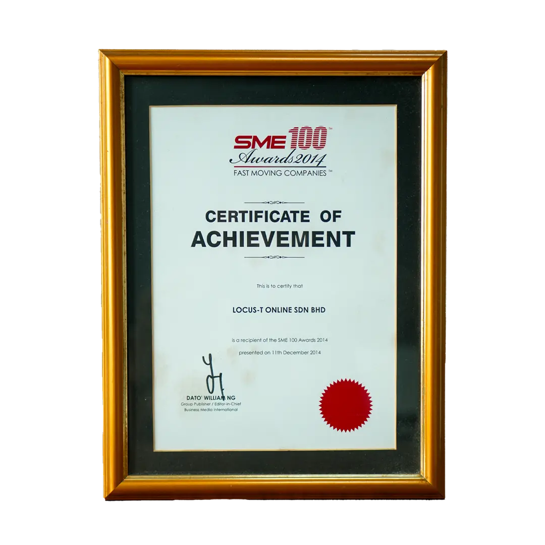 SME 100 Awards 2014 Certificate