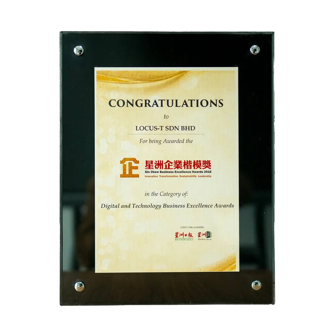 Sin Chew Business Excellence Awards 2018 Certificate
